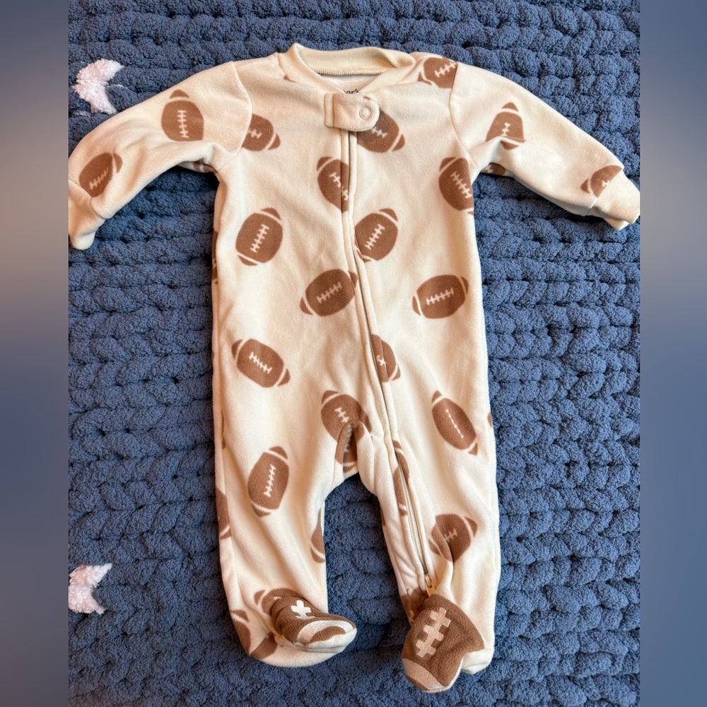 Carter's Cream and Brown Football Bodysuit